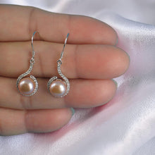 Load image into Gallery viewer, Sterling Silver Pink Pearl 58 CZ Hook Earrings