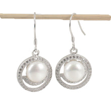 Load image into Gallery viewer, Sterling Silver White Pearl 48 CZ Hook Earrings