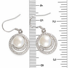 Load image into Gallery viewer, Sterling Silver White Pearl 48 CZ Hook Earrings