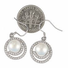 Load image into Gallery viewer, Sterling Silver White Pearl 48 CZ Hook Earrings