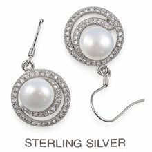 Load image into Gallery viewer, Sterling Silver White Pearl 48 CZ Hook Earrings