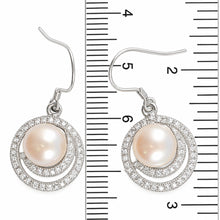Load image into Gallery viewer, Sterling Silver Pink Pearl 48 CZ Hook Earrings