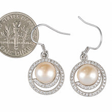 Load image into Gallery viewer, Sterling Silver Pink Pearl 48 CZ Hook Earrings