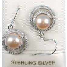 Load image into Gallery viewer, Sterling Silver Pink Pearl 48 CZ Hook Earrings