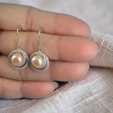 Load image into Gallery viewer, Sterling Silver Pink Pearl 48 CZ Hook Earrings