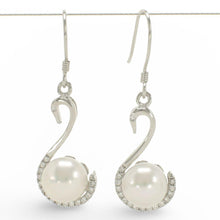 Load image into Gallery viewer, Sterling Silver White Pearl Swan Design 34 CZ Earrings