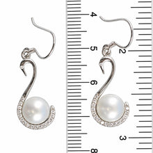 Load image into Gallery viewer, Sterling Silver White Pearl Swan Design 34 CZ Earrings