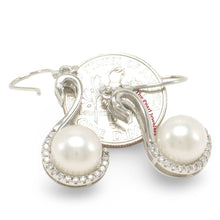 Load image into Gallery viewer, Sterling Silver White Pearl Swan Design 34 CZ Earrings