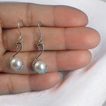 Load image into Gallery viewer, Sterling Silver White Pearl Swan Design 34 CZ Earrings