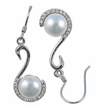 Load image into Gallery viewer, Sterling Silver White Pearl Swan Design 34 CZ Earrings