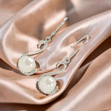 Load image into Gallery viewer, Sterling Silver White Pearl Swan Design 34 CZ Earrings