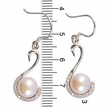 Load image into Gallery viewer, Sterling Silver Pink Pearl Swan Design 34 CZ Earrings