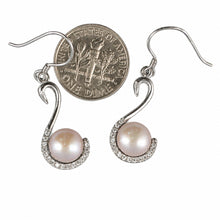Load image into Gallery viewer, Sterling Silver Pink Pearl Swan Design 34 CZ Earrings