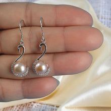 Load image into Gallery viewer, Sterling Silver Pink Pearl Swan Design 34 CZ Earrings
