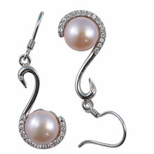 Load image into Gallery viewer, Sterling Silver Pink Pearl Swan Design 34 CZ Earrings