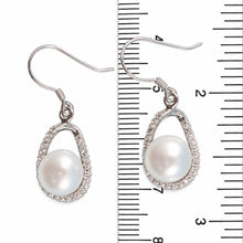 Load image into Gallery viewer, Sterling Silver White Pearl 88 CZ Hook Earrings