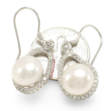 Load image into Gallery viewer, Sterling Silver White Pearl 88 CZ Hook Earrings