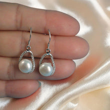 Load image into Gallery viewer, Sterling Silver White Pearl 88 CZ Hook Earrings