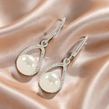 Load image into Gallery viewer, Sterling Silver White Pearl 88 CZ Hook Earrings