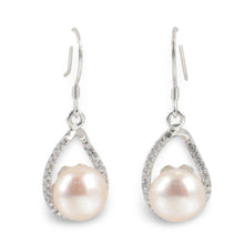 Load image into Gallery viewer, Sterling Silver Pink Pearl 88 CZ Hook Earrings