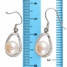 Load image into Gallery viewer, Sterling Silver Pink Pearl 88 CZ Hook Earrings