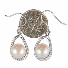 Load image into Gallery viewer, Sterling Silver Pink Pearl 88 CZ Hook Earrings