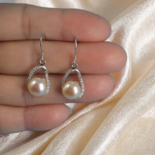 Load image into Gallery viewer, Sterling Silver Pink Pearl 88 CZ Hook Earrings