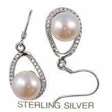 Load image into Gallery viewer, Sterling Silver Pink Pearl 88 CZ Hook Earrings