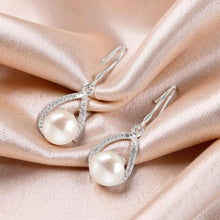 Load image into Gallery viewer, Sterling Silver Pink Pearl 88 CZ Hook Earrings