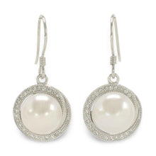 Load image into Gallery viewer, Sterling Silver White Pearl 48 CZ Hook Earrings