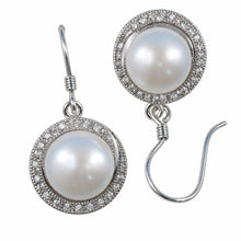 Load image into Gallery viewer, Sterling Silver White Pearl 48 CZ Hook Earrings