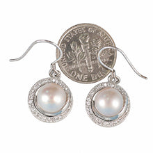 Load image into Gallery viewer, Sterling Silver Pink Pearl 48 CZ Hook Earrings
