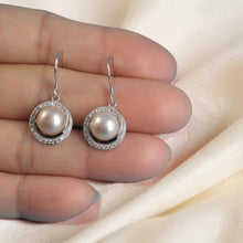 Load image into Gallery viewer, Sterling Silver Pink Pearl 48 CZ Hook Earrings