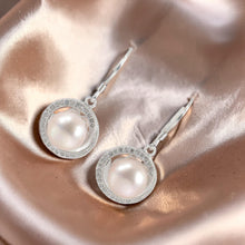 Load image into Gallery viewer, Sterling Silver Pink Pearl 48 CZ Hook Earrings