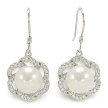 Load image into Gallery viewer, Sterling Silver White Pearl 72 CZ Hook Earrings