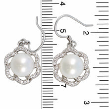 Load image into Gallery viewer, Sterling Silver White Pearl 72 CZ Hook Earrings