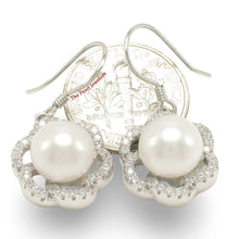Load image into Gallery viewer, Sterling Silver White Pearl 72 CZ Hook Earrings