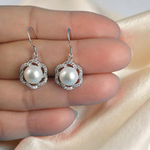 Load image into Gallery viewer, Sterling Silver White Pearl 72 CZ Hook Earrings