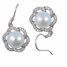 Load image into Gallery viewer, Sterling Silver White Pearl 72 CZ Hook Earrings