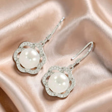 Load image into Gallery viewer, Sterling Silver White Pearl 72 CZ Hook Earrings