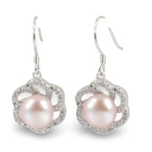Load image into Gallery viewer, Sterling Silver Pink Pearl 72 CZ Hook Earrings