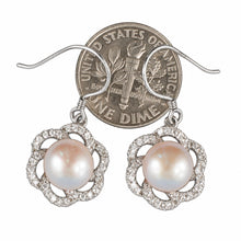 Load image into Gallery viewer, Sterling Silver Pink Pearl 72 CZ Hook Earrings