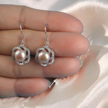 Load image into Gallery viewer, Sterling Silver Pink Pearl 72 CZ Hook Earrings