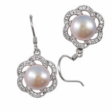 Load image into Gallery viewer, Sterling Silver Pink Pearl 72 CZ Hook Earrings