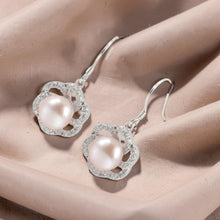 Load image into Gallery viewer, Sterling Silver Pink Pearl 72 CZ Hook Earrings