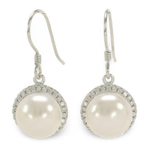 Load image into Gallery viewer, Sterling Silver White Pearl CZ Hook Earrings (52 CZ)