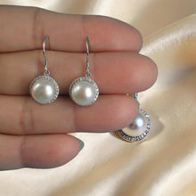 Load image into Gallery viewer, Sterling Silver White Pearl CZ Hook Earrings (52 CZ)