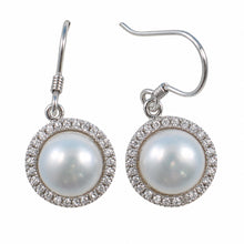 Load image into Gallery viewer, Sterling Silver White Pearl CZ Hook Earrings (52 CZ)