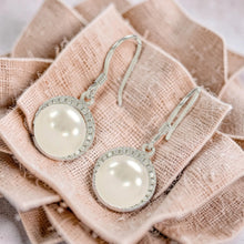 Load image into Gallery viewer, Sterling Silver White Pearl CZ Hook Earrings (52 CZ)