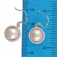 Load image into Gallery viewer, Sterling Silver Pink Pearl 52 CZ Hook Earrings